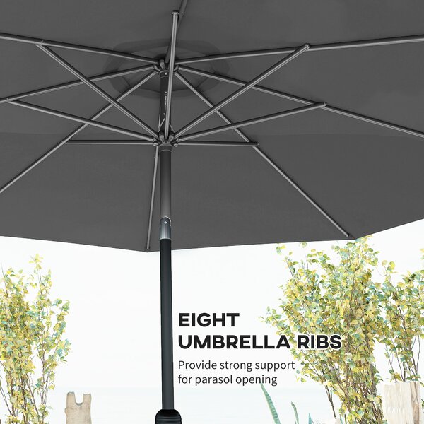 Outsunny Large Garden Umbrella, Weatherproof Outdoor Sun Shade With Crank Handle for Balcony and Garden, Dark Grey Aosom UK