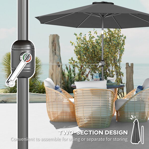 Outsunny Large Garden Umbrella, Weatherproof Outdoor Sun Shade With Crank Handle for Balcony and Garden, Dark Grey Aosom UK