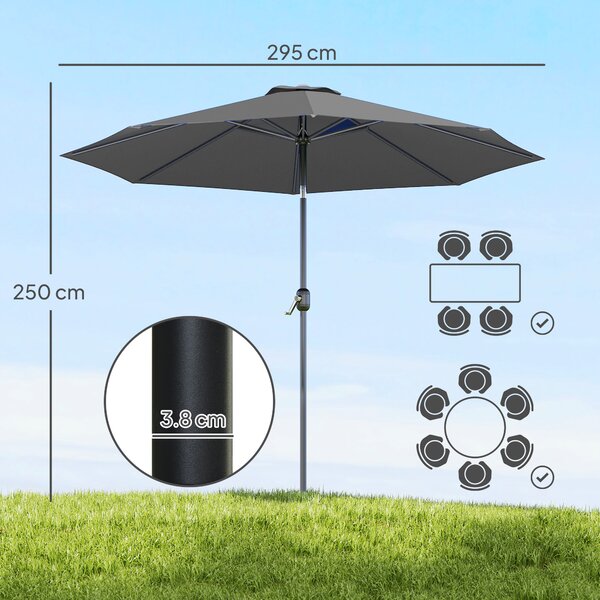 Outsunny Large Garden Umbrella, Weatherproof Outdoor Sun Shade With Crank Handle for Balcony and Garden, Dark Grey Aosom UK