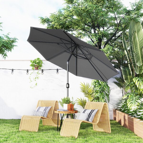Outsunny Large Garden Umbrella, Weatherproof Outdoor Sun Shade With Crank Handle for Balcony and Garden, Dark Grey Aosom UK