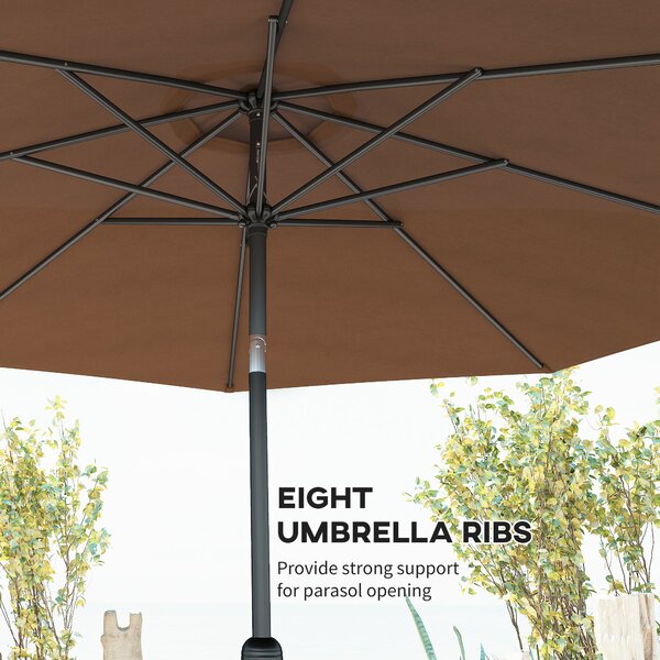 Outsunny Tilting Parasol, Steel Frame Round Market Garden Umbrella, Outdoor Sunshade Canopy for Patio and Garden, Coffee Aosom UK