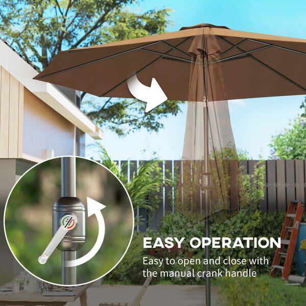 Outsunny Tilting Parasol, Steel Frame Round Market Garden Umbrella, Outdoor Sunshade Canopy for Patio and Garden, Coffee Aosom UK
