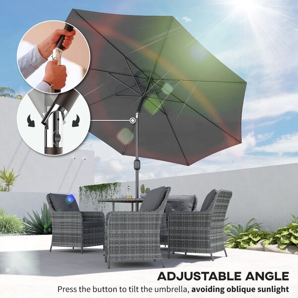 Outsunny Large Garden Umbrella, Weatherproof Outdoor Sun Shade With Crank Handle for Balcony and Garden, Dark Grey Aosom UK