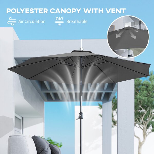 Outsunny Large Garden Umbrella, Weatherproof Outdoor Sun Shade With Crank Handle for Balcony and Garden, Dark Grey Aosom UK