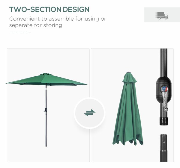 Outsunny Commercial Parasol, 3m Sturdy Umbrella with 8 Ribs, Tilt Function & Crank Handle for Outdoor Shade, Verdant Green Aosom UK