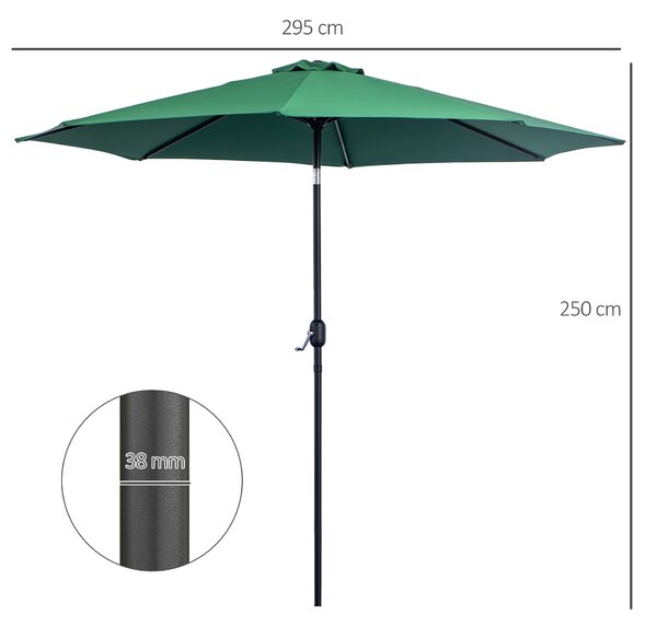 Outsunny Commercial Parasol, 3m Sturdy Umbrella with 8 Ribs, Tilt Function & Crank Handle for Outdoor Shade, Verdant Green Aosom UK