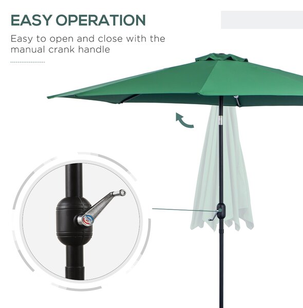 Outsunny Commercial Parasol, 3m Sturdy Umbrella with 8 Ribs, Tilt Function & Crank Handle for Outdoor Shade, Verdant Green Aosom UK