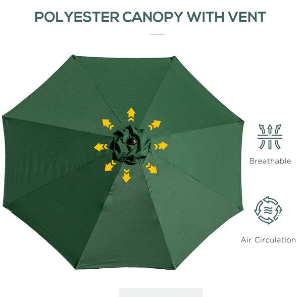 Outsunny Commercial Parasol, 3m Sturdy Umbrella with 8 Ribs, Tilt Function & Crank Handle for Outdoor Shade, Verdant Green Aosom UK