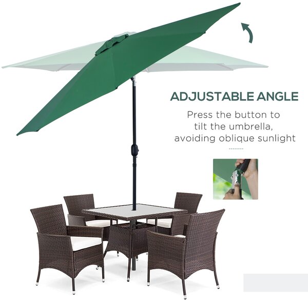 Outsunny Commercial Parasol, 3m Sturdy Umbrella with 8 Ribs, Tilt Function & Crank Handle for Outdoor Shade, Verdant Green Aosom UK
