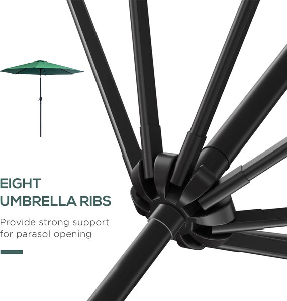 Outsunny Commercial Parasol, 3m Sturdy Umbrella with 8 Ribs, Tilt Function & Crank Handle for Outdoor Shade, Verdant Green Aosom UK