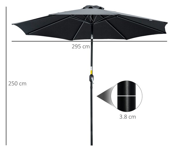 Outsunny Large Garden Parasol, Tilting Garden Umbrella with 8 Ribs, Crank Handle for Outdoor Shade on Balcony and Garden, Black Aosom UK