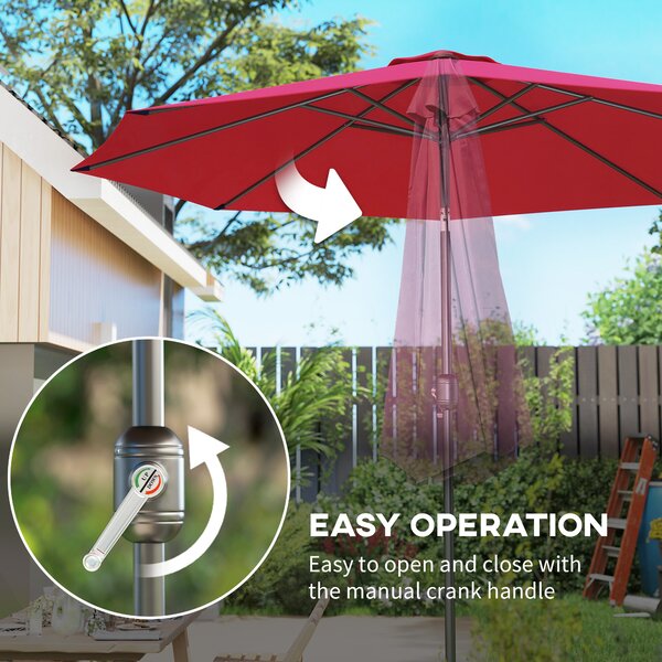 Outsunny Huge Garden Umbrella, Durable Umbrella with 8 Ribs, Tilting Design & Crank Handle for Outdoor Shade, Wine Red Aosom UK