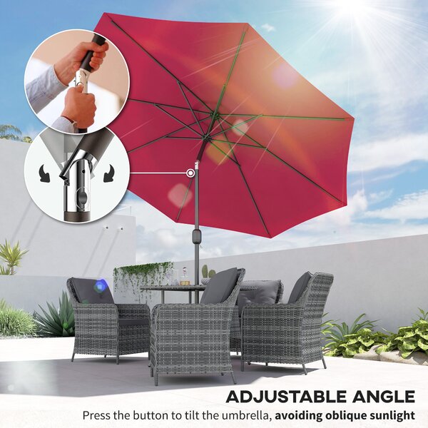Outsunny Huge Garden Umbrella, Durable Umbrella with 8 Ribs, Tilting Design & Crank Handle for Outdoor Shade, Wine Red Aosom UK