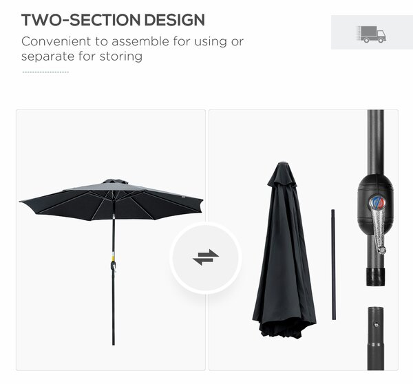 Outsunny Large Garden Parasol, Tilting Garden Umbrella with 8 Ribs, Crank Handle for Outdoor Shade on Balcony and Garden, Black Aosom UK