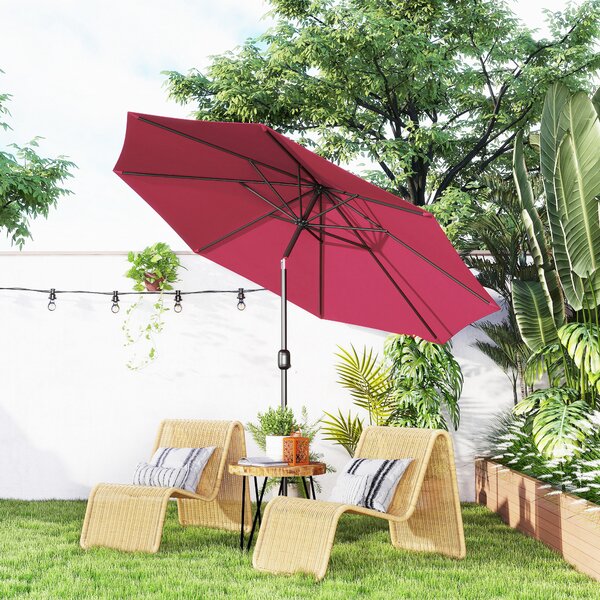 Outsunny Huge Garden Umbrella, Durable Umbrella with 8 Ribs, Tilting Design & Crank Handle for Outdoor Shade, Wine Red Aosom UK