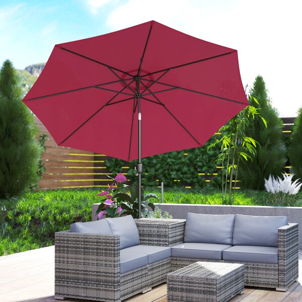 Outsunny Huge Garden Umbrella, Durable Umbrella with 8 Ribs, Tilting Design & Crank Handle for Outdoor Shade, Wine Red Aosom UK
