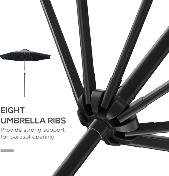 Outsunny Large Garden Parasol, Tilting Garden Umbrella with 8 Ribs, Crank Handle for Outdoor Shade on Balcony and Garden, Black Aosom UK