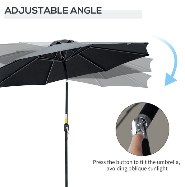 Outsunny Large Garden Parasol, Tilting Garden Umbrella with 8 Ribs, Crank Handle for Outdoor Shade on Balcony and Garden, Black Aosom UK