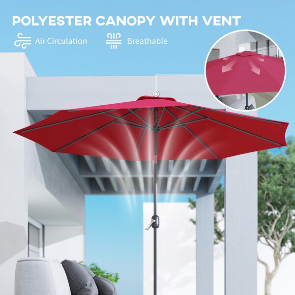 Outsunny Huge Garden Umbrella, Durable Umbrella with 8 Ribs, Tilting Design & Crank Handle for Outdoor Shade, Wine Red Aosom UK