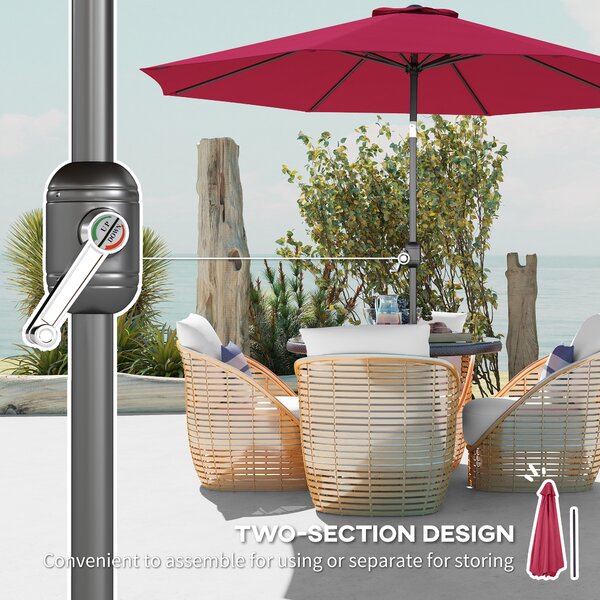 Outsunny Huge Garden Umbrella, Durable Umbrella with 8 Ribs, Tilting Design & Crank Handle for Outdoor Shade, Wine Red Aosom UK