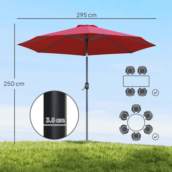 Outsunny Huge Garden Umbrella, Durable Umbrella with 8 Ribs, Tilting Design & Crank Handle for Outdoor Shade, Wine Red Aosom UK