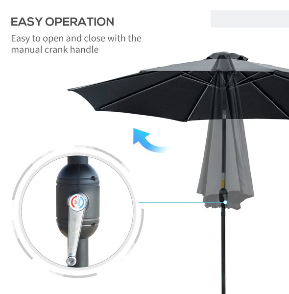 Outsunny Large Garden Parasol, Tilting Garden Umbrella with 8 Ribs, Crank Handle for Outdoor Shade on Balcony and Garden, Black Aosom UK