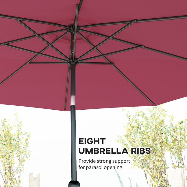 Outsunny Huge Garden Umbrella, Durable Umbrella with 8 Ribs, Tilting Design & Crank Handle for Outdoor Shade, Wine Red Aosom UK