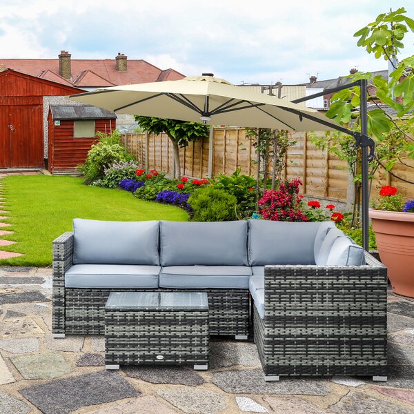 Outsunny 5-Seater Rattan Garden Furniture Sets Wicker Patio Conservatory Dining Set w/Corner Sofa Loveseat Coffee Table Cushions, Grey Aosom UK