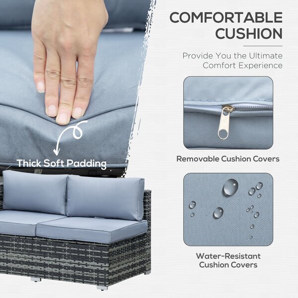 Outsunny 5-Seater Rattan Garden Furniture Sets Wicker Patio Conservatory Dining Set w/Corner Sofa Loveseat Coffee Table Cushions, Grey Aosom UK
