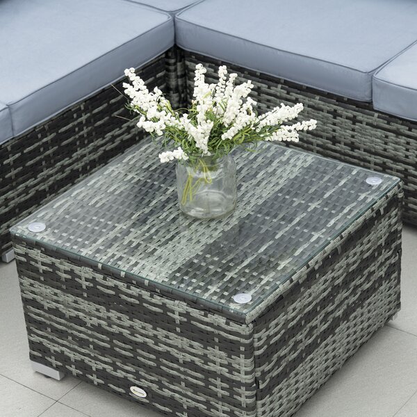 Outsunny 5-Seater Rattan Garden Furniture Sets Wicker Patio Conservatory Dining Set w/Corner Sofa Loveseat Coffee Table Cushions, Grey Aosom UK
