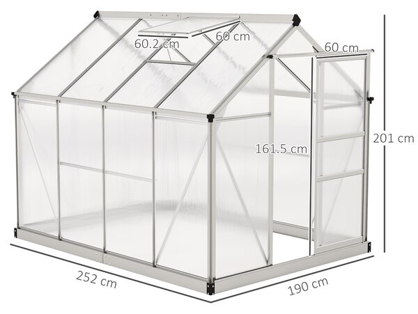 Outsunny 6x8 ft Greenhouse with Sliding Door, Walk-In Greenhouse with Roof & Vent, Durable Garden Greenhouse for Plants, Clear Aosom UK