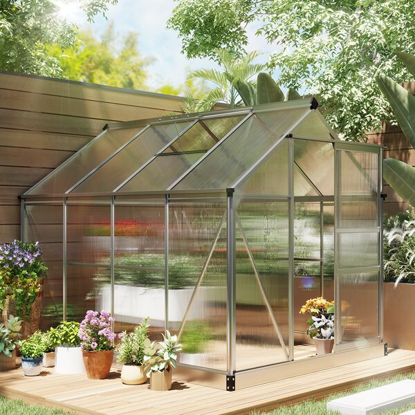 Outsunny 6x8 ft Greenhouse with Sliding Door, Walk-In Greenhouse with Roof & Vent, Durable Garden Greenhouse for Plants, Clear Aosom UK