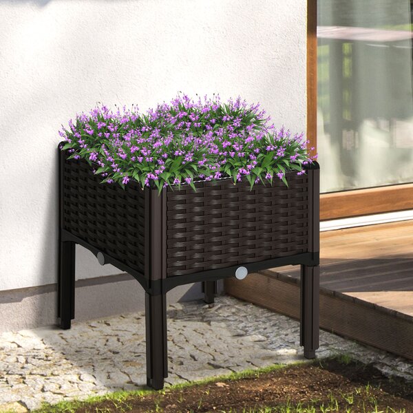 Outsunny Elevated Garden Bed, Patio Flower Plant Planter, Raised Vegetable Planting Container, Durable PP, Black Aosom UK