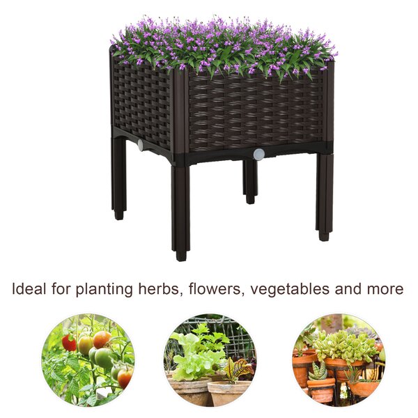 Outsunny Elevated Garden Bed, Patio Flower Plant Planter, Raised Vegetable Planting Container, Durable PP, Black Aosom UK