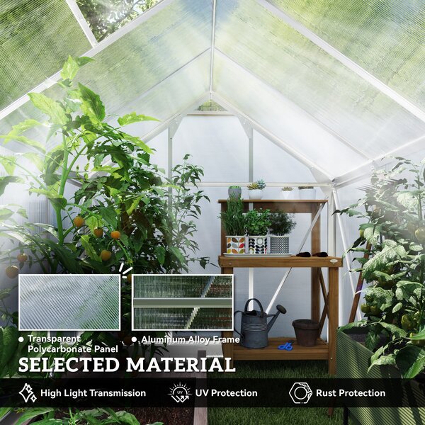 Outsunny 6x8 ft Greenhouse with Sliding Door, Walk-In Greenhouse with Roof & Vent, Durable Garden Greenhouse for Plants, Clear Aosom UK