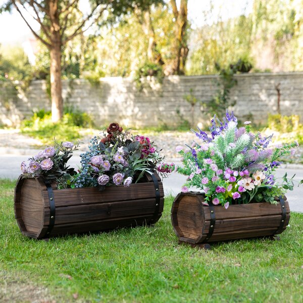 Outsunny Wooden Planters: Durable Carbonized Finish for Indoor & Outdoor Floral Displays, Set of 2 Aosom UK