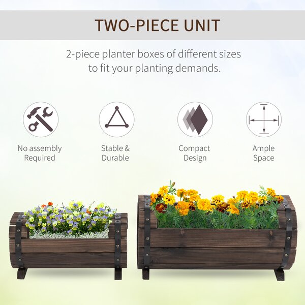Outsunny Wooden Planters: Durable Carbonized Finish for Indoor & Outdoor Floral Displays, Set of 2 Aosom UK