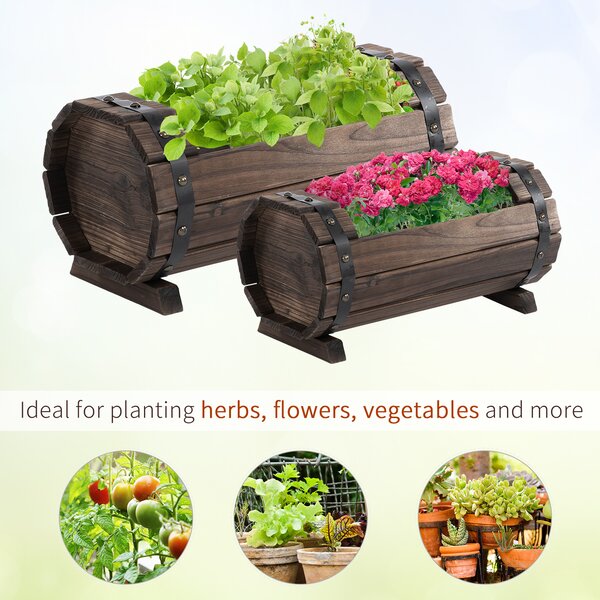Outsunny Wooden Planters: Durable Carbonized Finish for Indoor & Outdoor Floral Displays, Set of 2 Aosom UK