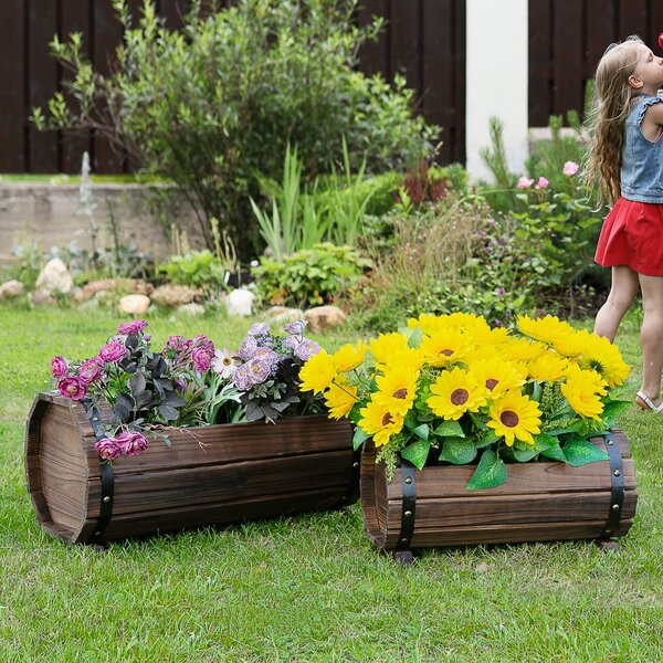 Outsunny Wooden Planters: Durable Carbonized Finish for Indoor & Outdoor Floral Displays, Set of 2 Aosom UK