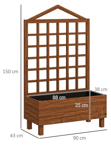 Outsunny Garden Planters with Trellis for Vine Climbing, Distressed Wooden Raised Beds, 90x43x150cm, Brown