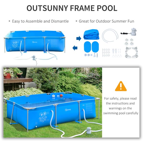 Outsunny Steel Frame Pool w/ Filter Pump and Filter Cartridge Rust & Reinforced Sidewalls Resistant Above Ground Pool Blue 315 x 225 x 75cm Aosom UK