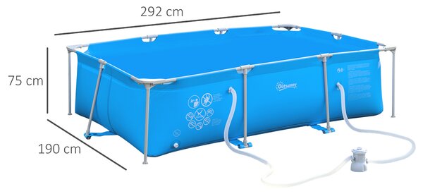 Outsunny Steel Frame Pool w/ Filter Pump and Filter Cartridge Rust & Reinforced Sidewalls Resistant Above Ground Pool Blue 315 x 225 x 75cm Aosom UK