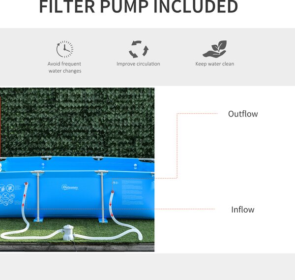 Outsunny Steel Frame Pool w/ Filter Pump and Filter Cartridge Rust & Reinforced Sidewalls Resistant Above Ground Pool Blue 315 x 225 x 75cm Aosom UK