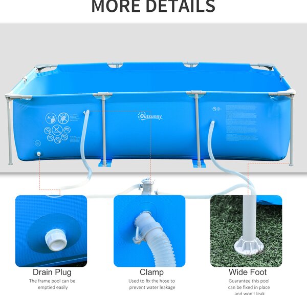 Outsunny Steel Frame Pool w/ Filter Pump and Filter Cartridge Rust & Reinforced Sidewalls Resistant Above Ground Pool Blue 315 x 225 x 75cm Aosom UK