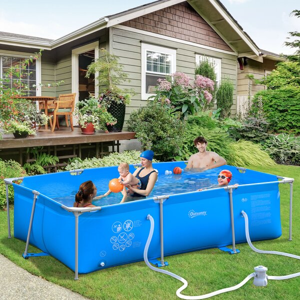 Outsunny Steel Frame Pool w/ Filter Pump and Filter Cartridge Rust & Reinforced Sidewalls Resistant Above Ground Pool Blue 315 x 225 x 75cm Aosom UK