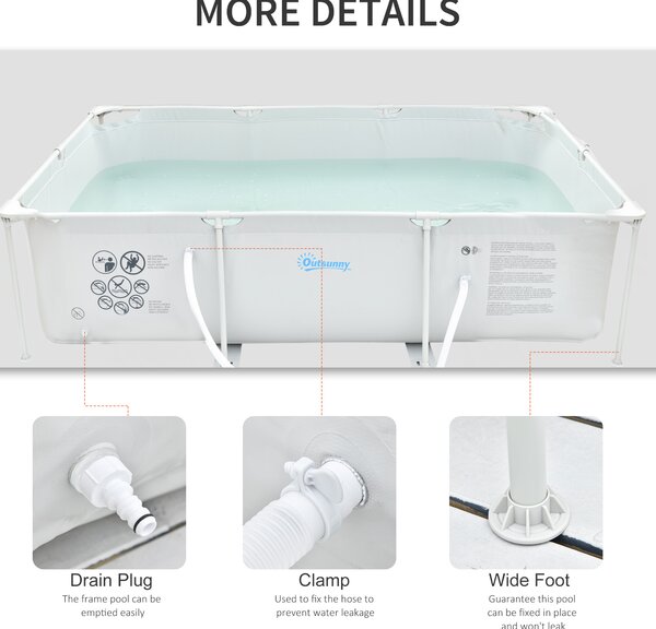 Outsunny Steel Frame Pool with Filter Pump & Filter Cartridge Rust Resistant Above Ground Pool w/ Sidewalls, 292 x 190 x 75cm, Grey Aosom UK