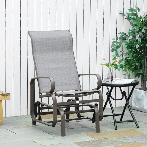Outsunny Outdoor Gliding Rocking Chair with Sturdy Metal Frame Garden Comfortable Swing Chair for Patio, Backyard and Poolside, Grey