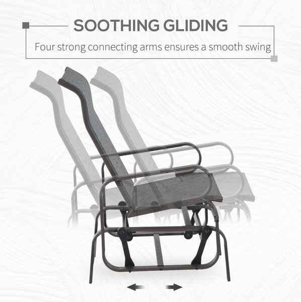 Outsunny Outdoor Gliding Rocking Chair with Sturdy Metal Frame Garden Comfortable Swing Chair for Patio, Backyard and Poolside, Grey