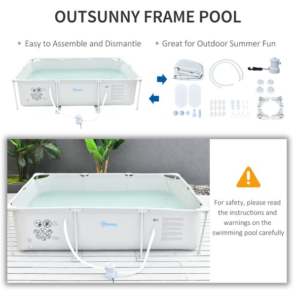 Outsunny Steel Frame Pool with Filter Pump & Filter Cartridge Rust Resistant Above Ground Pool w/ Sidewalls, 292 x 190 x 75cm, Grey Aosom UK