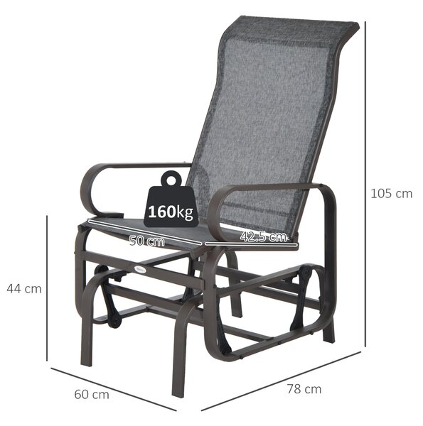 Outsunny Outdoor Gliding Rocking Chair with Sturdy Metal Frame Garden Comfortable Swing Chair for Patio, Backyard and Poolside, Grey